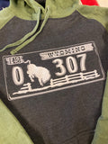 307 "1983" or "1978" License Plate Hoodie Raglan Sleeves