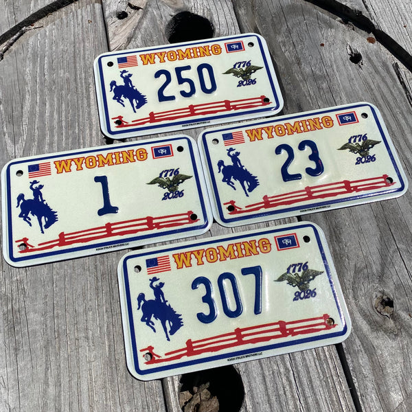 307's "Wyomerican" Wyoming MOTORCYCLE Sized Souvenir License Plate